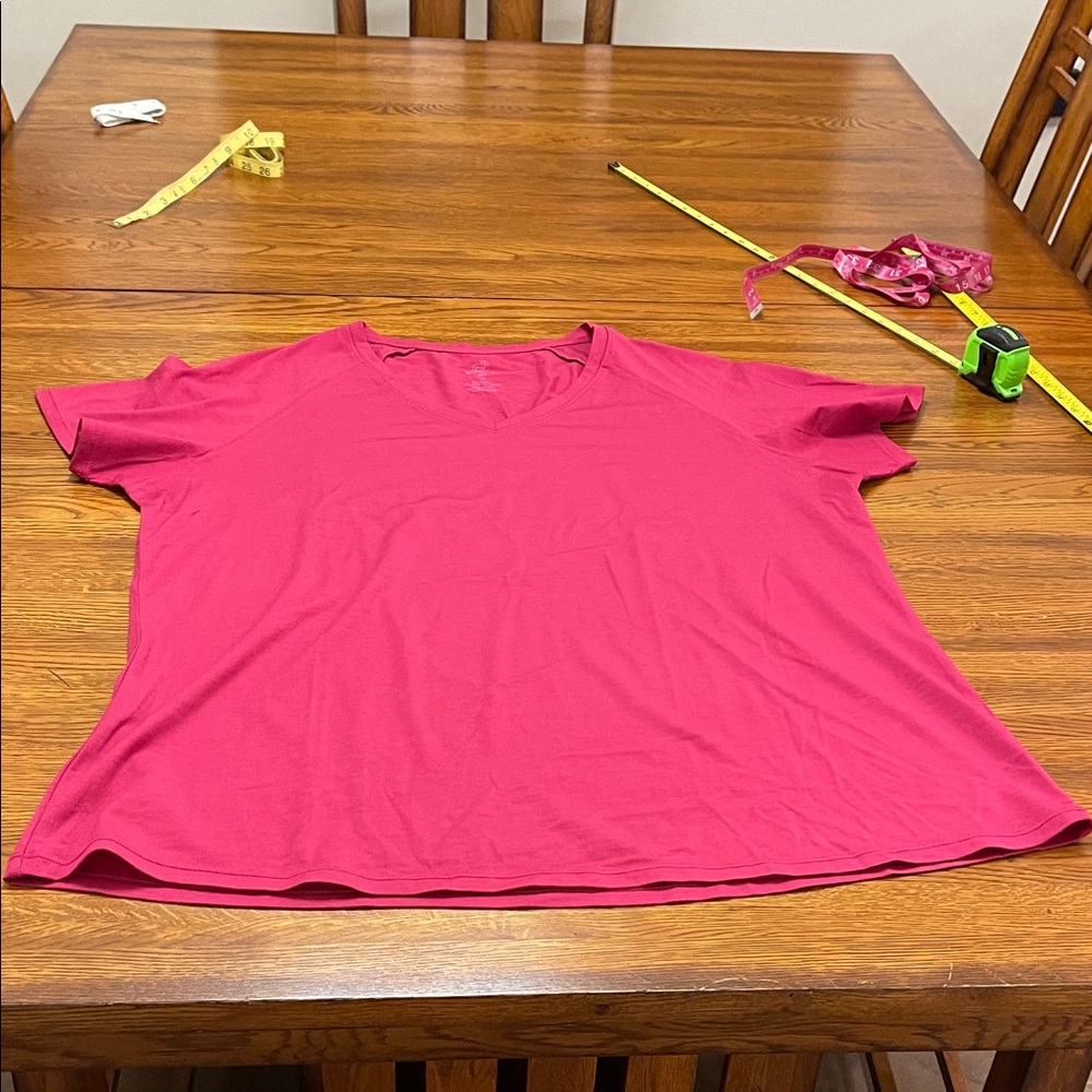Vibrant Pink V-Neck Short Sleeve Tee